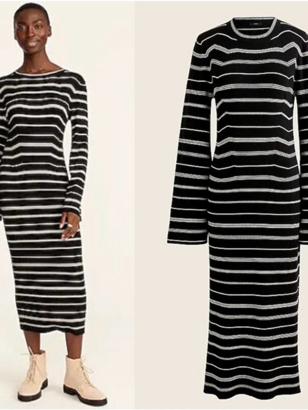NWT J. Crew Soft Knit Ribbed
Sweater Dress Mixed Stripe Long Sleeve Black White